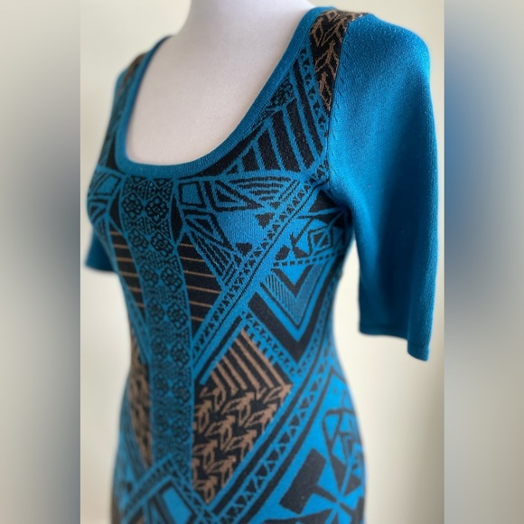 ANTHROPOLOGIE FLYING TOMATO KNIT PULLOVER DRESS, BROWN/TEAL/SZ M - Picture 9 of 10